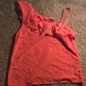 Coral Spaghetti Strap Ruffled Top.